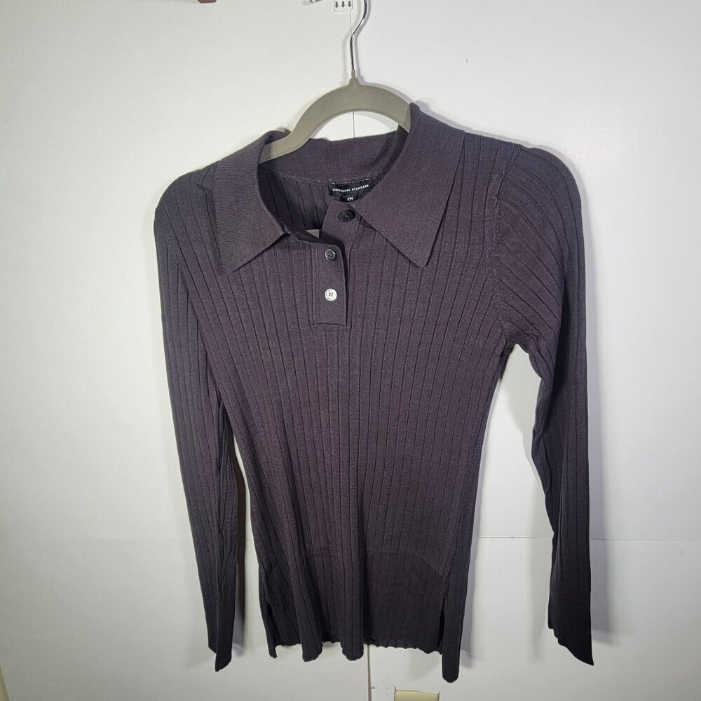 Universal Standard Black Ribbed Long Sleeve Polo Top Size 4XS (I00/0)
